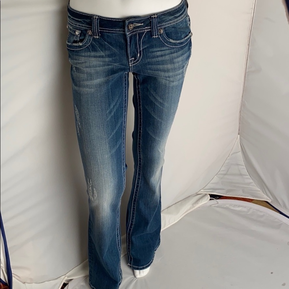Miss Me JP5162 peace sign embroidered bootcut blue jeans 28x34 - Picture 3 of 15